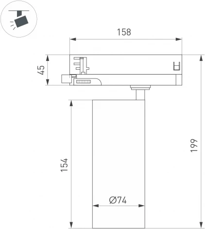 Трековый светильник трехфазный LED LGD-GERA-4TR-R74-20W Day4000 (WH, 36 deg, 230V) (Arlight, IP20 Металл) 055156