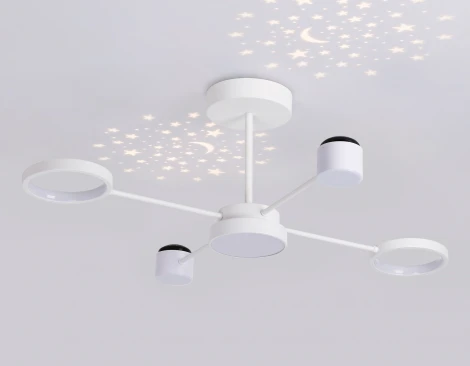 Потолочная люстра на штанге светодиодная с пультом Ambrella Comfort FL51631 (регулировка яркости, 220V, круглые, звездное небо, проекция)