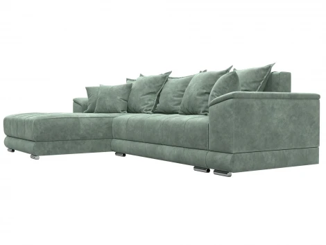Диван угловой НордСтар левый угол (ДСП,Брус/Пластик/Велюр/Зеленый) Лига Диванов 127936L