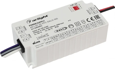 Блок питания ARJ-SP-20-PFC-DALI2-INS (20W, 9-45V, 0.35-0.7A) (Arlight, IP20 Пластик, 5 лет) 030909(1)