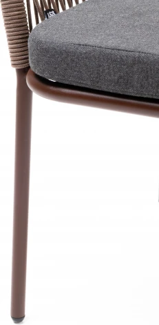 "Марсель" стул плетеный из роупа, каркас алюминий коричневый (RAL8016) муар, роуп коричневый круглый, ткань темно-серая 027 4SIS арт.УТ-00007220
