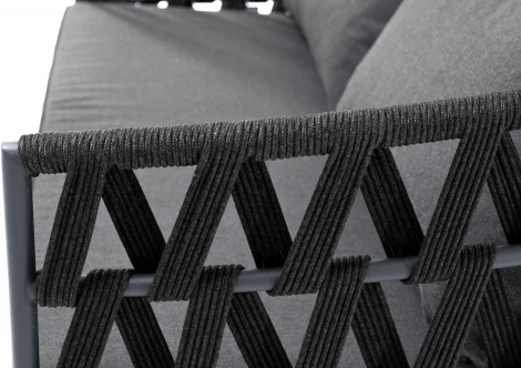 "Диего" диван 2-местный плетеный из роупа, каркас алюминий темно-серый (RAL7024) муар, роуп темно-серый круглый, ткань темно-серая 027 4SIS арт.УТ-00006825