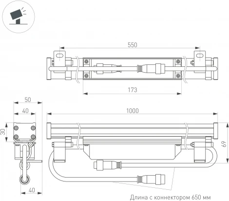 Линейный прожектор LED AR-LINE-1000-24W Warm2700 (GR, 15x60 deg, 230V) (Arlight, IP65 Металл) 051751