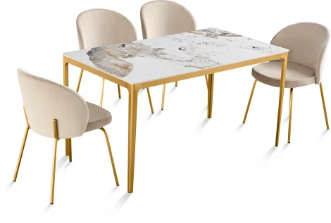 Стол обеденный IST-CASA Камео DT-3001B, 140х80х75 см, белый мрамор (Пандора)
