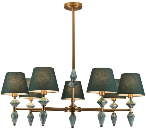 Потолочная люстра на штанге Lumion Vermont 8275/7 латунь/зеленый, металл/керамика/ткань Е14 7*40W 220V
