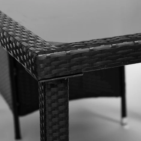 Обеденный сет (стол+4стула) (mod. 210036) черный, ткань: DB-16, серый (пластиковый ротанг, стекло)