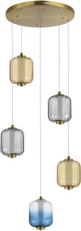 Подвесной светильник ST Luce Summer SL1193.303.05 Латунь/Янтарный,Дымчатый,Голубой LED 5*10W 3000K (220V, на проводе, круглые)