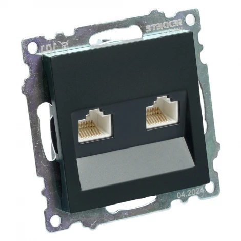 Розетка Ethernet RJ-45 двойная (черный) Stekker Катрин 50007