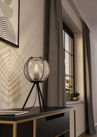 Настольная лампа Eglo Waverton 44008 1х40W (E27) сталь черный / текстиль, дерево, белый, черный