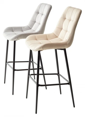 Барный стул ХОФМАН, цвет H-06 Бежевый, велюр / черный каркас