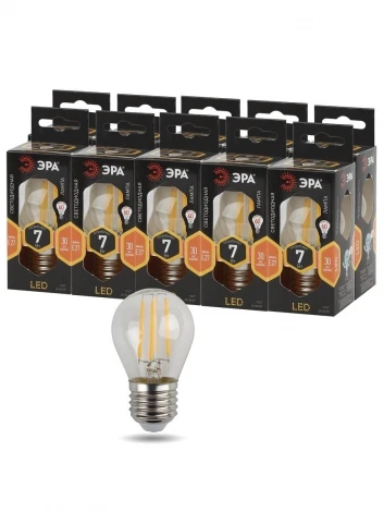 Лампочка светодиодная филаментная E27 7W ЭРА F-LED P45-7W-827-E27