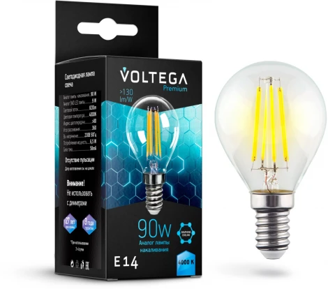 Лампочка светодиодная шар прозрачная E14 6,5W 220V 820 lm 4000K Voltega Globe E14 9W Graphene 7137