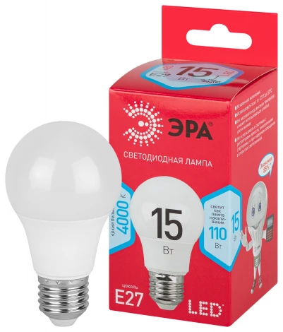 Лампочка светодиодная E27 15W ЭРА LED A60-15W-840-E27 R
