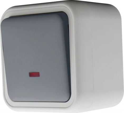 Переключатель 1-клавишный накладной с подсветкой, цвет серый IP55 Donel W55 DIP30640