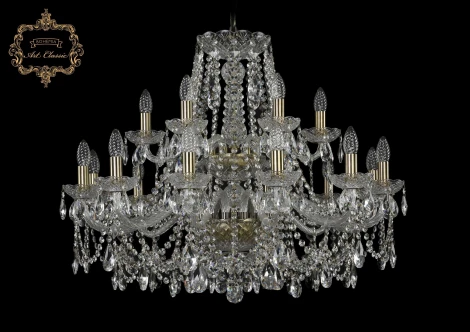 Подвесная большая люстра Art Classic 11.25 11.25.12+6.300.2d.Br.Sp (220V, хрусталь, на цепи, подсвечник, свеча)