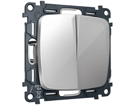 Комплект механизма двухклавишного перекрестного выключателя встраиваемый (серебро глянец) Ambrella Volt QUANT MO403030