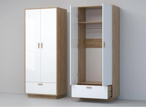 Шкаф Woodville Эго Шк-1 на подиуме дуб крафт золотой / белый глянец 455854