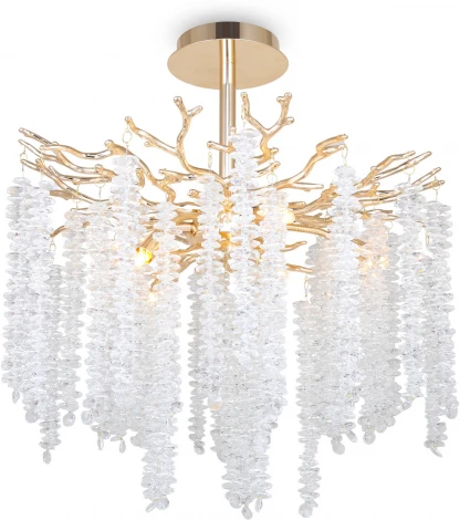 Потолочная люстра на штанге Freya Mineral FR1010CL-06G (220V, хрусталь, листья, ветки)