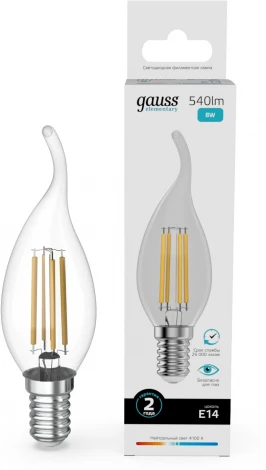 Лампочка светодиодная филаментная Gauss Filament Elementary 42128 Свеча на ветру 8W 540lm 4100К Е14 LED