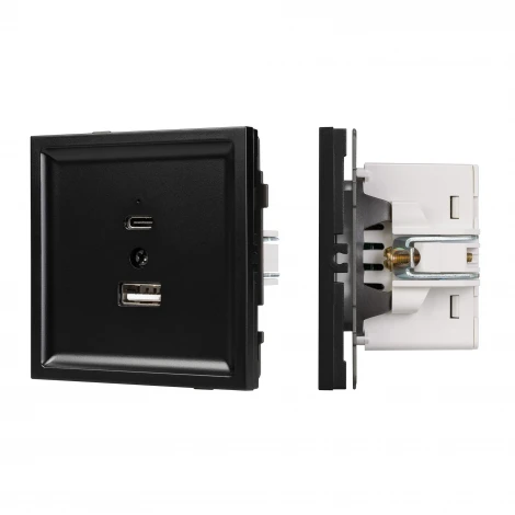 Механизм USB розетки SCT-TENDO-MUAC-PL-BK (5V, 3A, QC3) (Arlight, Черный) 054095