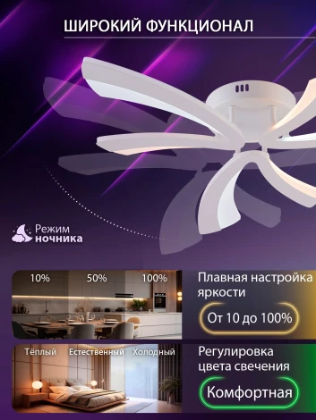 Потолочная люстра светодиодная с пультом ДУ 48W, белый, LED Natali Kovaltseva Vio LED LAMPS 81453 (регулировка яркости, 220V)