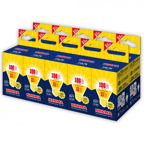 Лампа светодиодная, форма "шар", матовая, теплый белый свет 3000K Volpe Norma LED-G45-11W/WW/E27/FR/NR Набор из 10штук