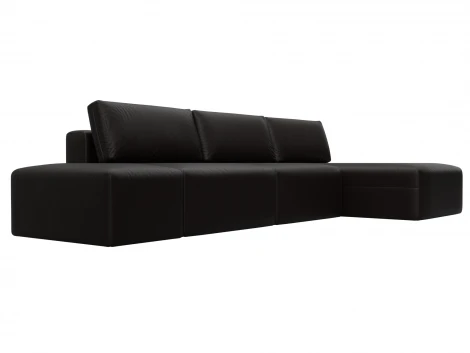 Диван угловой модульный с пуфом Лига-060 НПБ Лонг угол универсальный (ЛДСП,Брус,Фанера/Пластик/Экокожа/Коричневый) Лига Диванов 130069