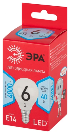 Лампочка светодиодная E14 6W ЭРА LED P45-6W-840-E14 R