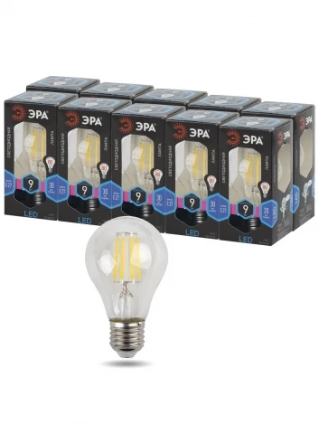 Лампочка светодиодная филаментная E27 9W ЭРА F-LED A60-9W-840-E27