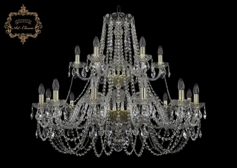 Подвесная большая люстра Art Classic 11.11 11.11.12+6.360.2d.Gd.Sp (220V, хрусталь, на цепи, подсвечник, свеча)