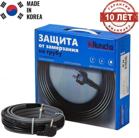 Греющий кабель на трубу NUNICHO 16 Вт/м 5 м, готовый комплект саморегулирующийся