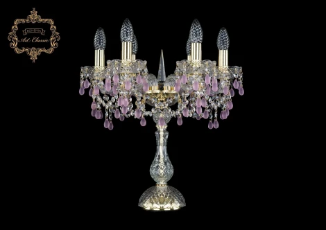 Интерьерная настольная лампа Art Classic 12.24 12.24.6.141-45.Gd.V7010 (220V, хрусталь, подвески, подсвечник, свеча)