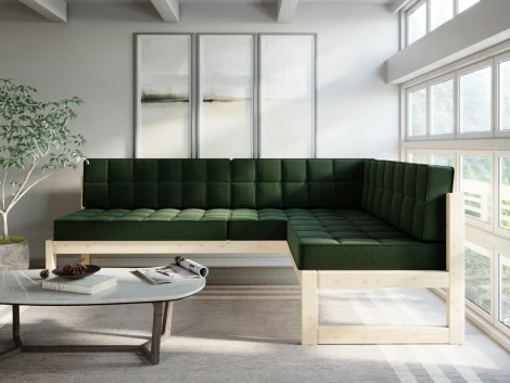Диван Arsko угловой Сега У сосна велюр зеленый