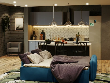 Диван прямой синий D1 Портленд AAA4153003 Premier 21