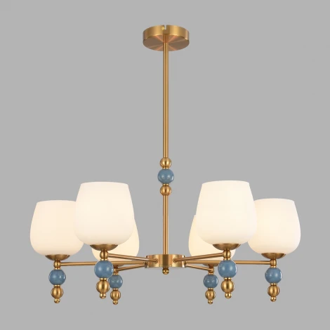 Потолочная люстра на штанге Lumion Lolita 8426/6C бронза/белый/синий, металл/керамика/стекло E27 6*60W 220V