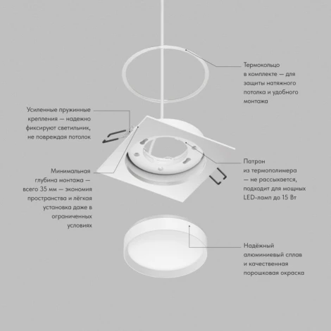 Встраиваемый светильник Denkirs Ratio DK-DH2001-WH GX53 15 Вт LED белый алюминий акрил