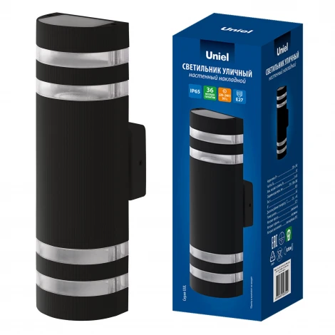 Настенный светильник уличный под лампы Е27 черный Uniel UUL-S16A 2x60W/E27 IP65 BLACK