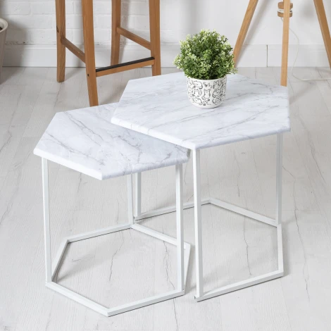 Стол журнальный МеталлАрт М003 белый мрамор/белый Mebelik 009504