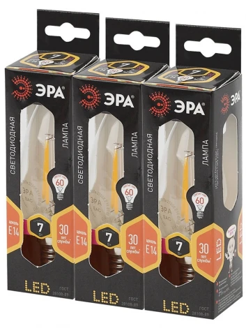 Лампочка светодиодная филаментная E14 7W ЭРА F-LED B35-7W-827-E14