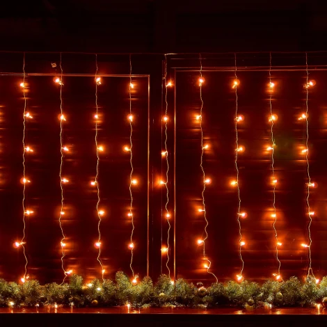 Занавес светодиодный, 3х2м. 160 светодиодов. Янтарный свет. Провод прозрачный Uniel ULD-C3020-160/DTA AMBER IP20