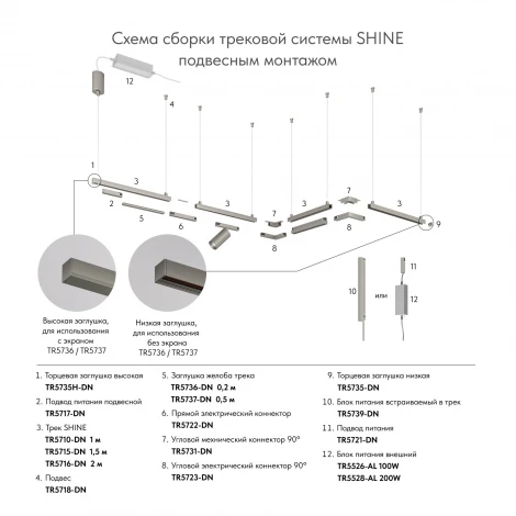Торцевая заглушка для трека Denkirs Shine Base TR5735-DN темный никель (48V)
