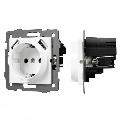 Механизм встраиваемый розетки с быстрой USB зарядкой SCT-MUAC-PL-WH-V (250V, 16A) Arlight 049822