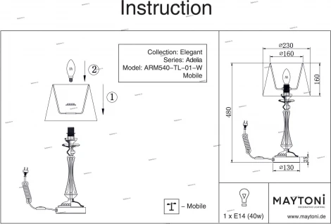 Интерьерная настольная лампа Maytoni Adelia ARM540-TL-01-W