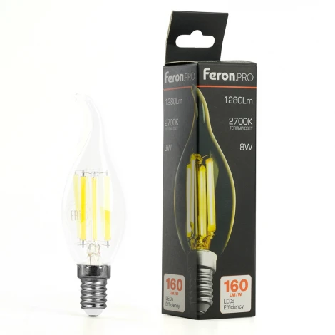 Лампа светодиодная филамент C35T свеча на ветру 8W 175-265V E14 2700К Feron LB-1218 51265