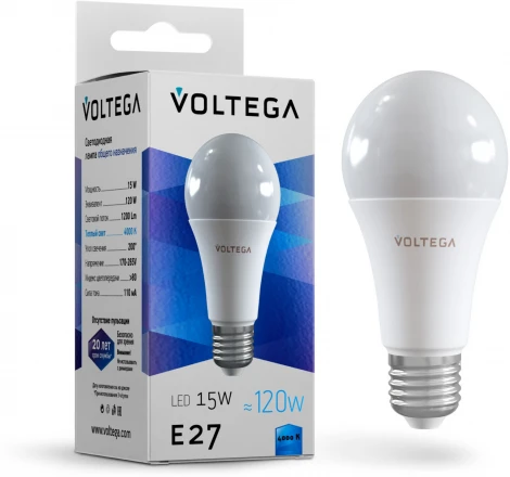 Лампочка светодиодная белая груша E27 15W Voltega General Purpose Bulb 15w 7157