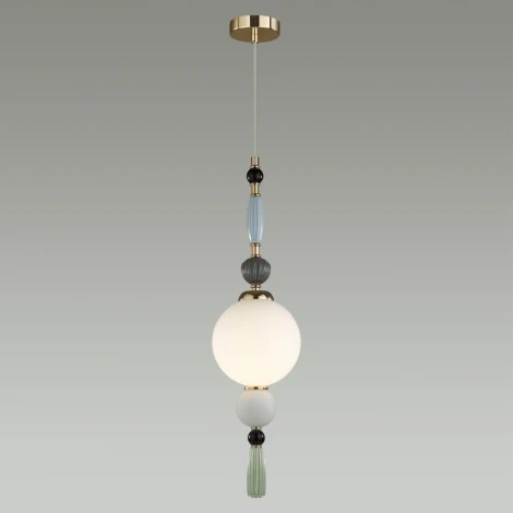 Подвесной светильник Odeon Light Palle 5405/1A золотой/голубой/зеленый/белый матов./металл/керамика/стекло E14 1*40W (220V, подвески, на проводе, шар, бусы)