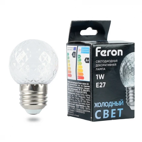 Лампа светодиодная Feron LB-385 52176 шарик 6400K прозрачный E27 1W 230V