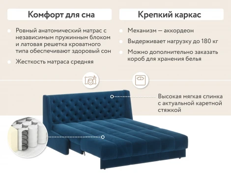 Кровать-диван прямой синий, 160 D1 Ричмонд AAA41324005 Premier 21