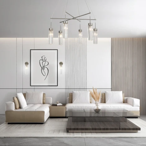 Подвесная люстра Wi-Fi хрустальная Eurosvet Gilian 60163/6 никель (220V, управление смартфоном, голосовое управление, умный дом - Minimir Home, Алиса, Маруся, Салют, на тросе)