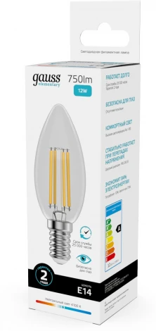 Лампочка светодиодная филаментная Gauss Filament Elementary 32122 Свеча 12W 750lm 4100К Е14 LED